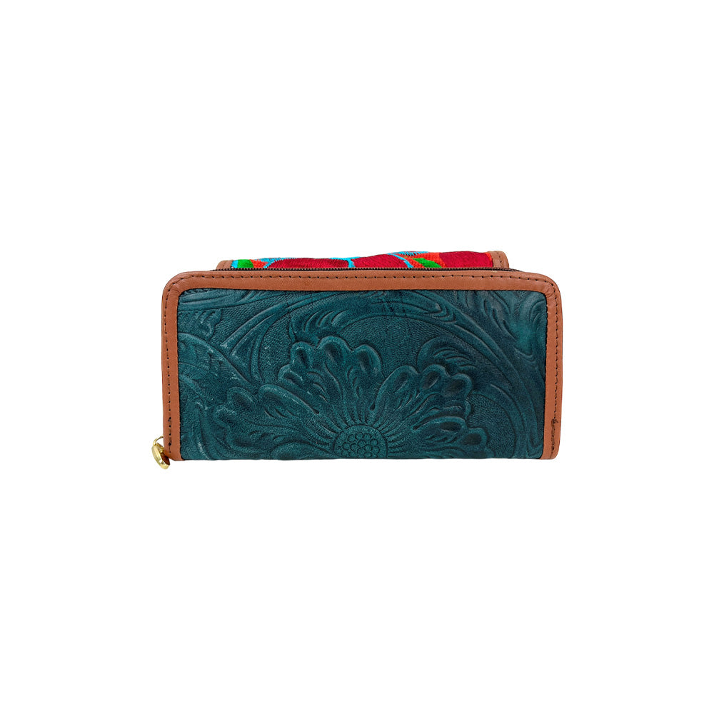 Erika Wallet - Embossed Leather with Elegant Embroidery