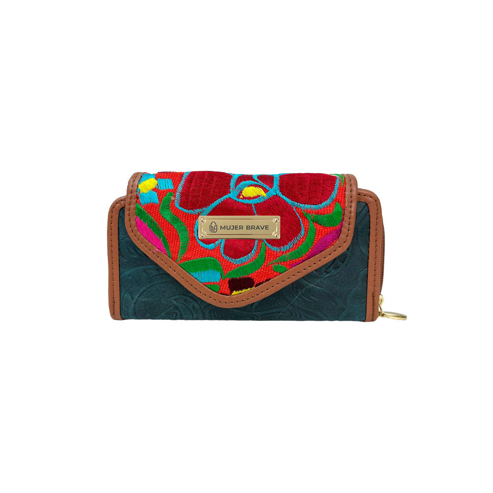 Erika Wallet - Embossed Leather with Elegant Embroidery