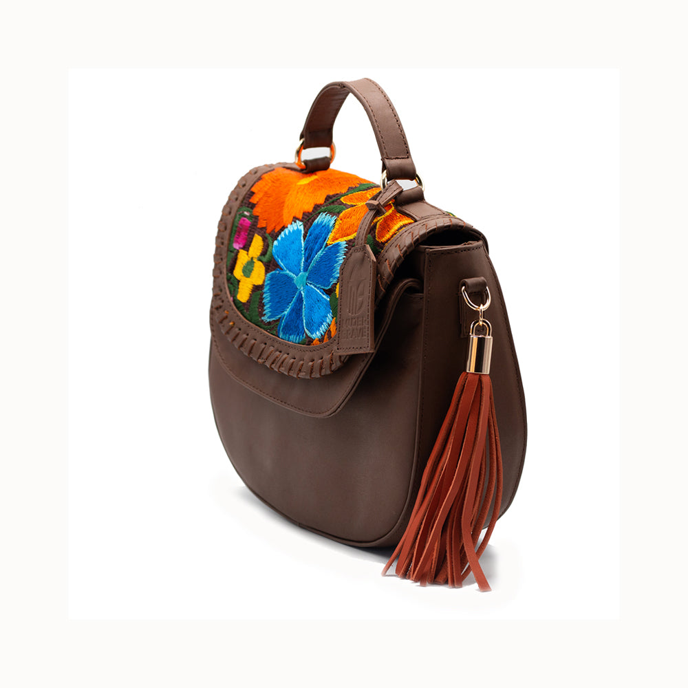 My Best Friend Purse - Brown Leather Embroidered Handbag