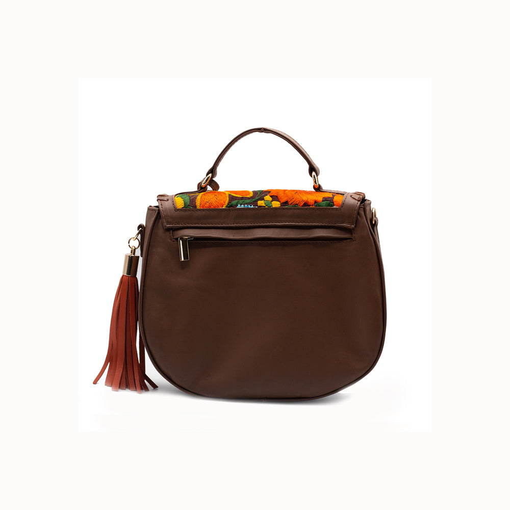 My Best Friend Purse - Brown Leather Embroidered Handbag