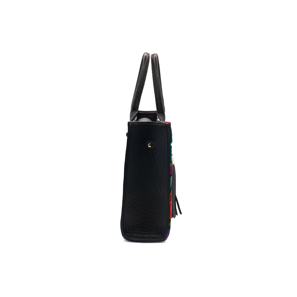 Maria Tote - Black Leather Embroidered Tote Bag