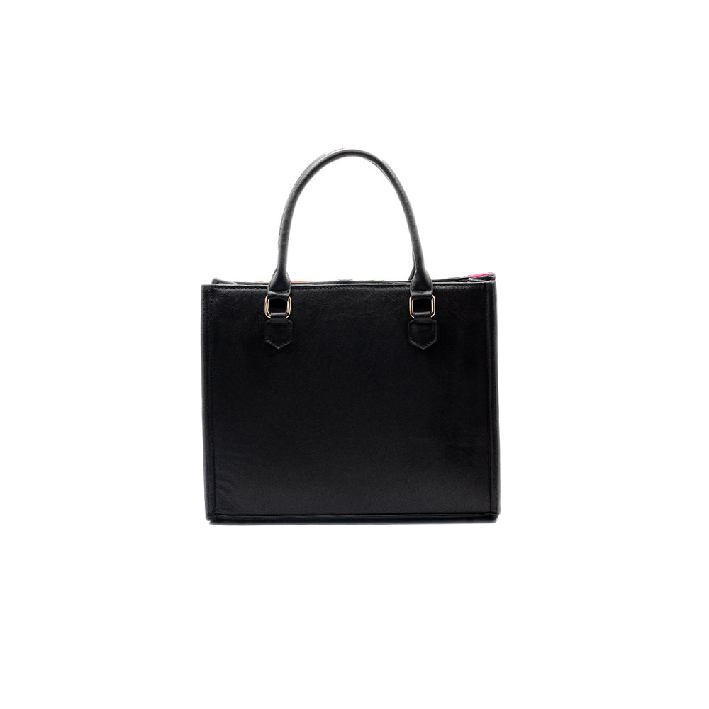 Maria Tote - Black Leather Embroidered Tote Bag