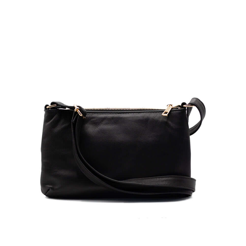 Dania Purse - Black Leather Embroidered Crossbody